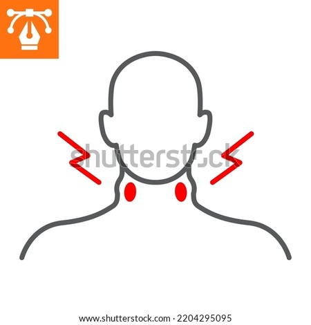 Swollen lymph nodes line icon, outline style icon for web site or mobile app, disease and symptom, lymph nodes vector icon, simple vector illustration, vector graphics with editable strokes.