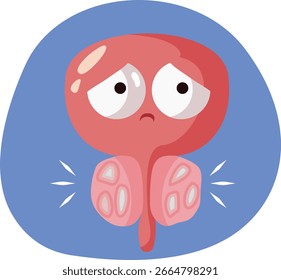 
Geschwollene Prostataorgane leiden Vektor Cartoon Illustration. Unglücklich engagierte männliche Drüse leidet an Prostatitis