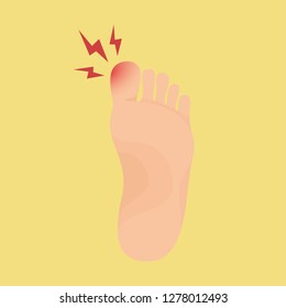 Swollen toe cartoon vector. free space for text. wallpaper. copy space.