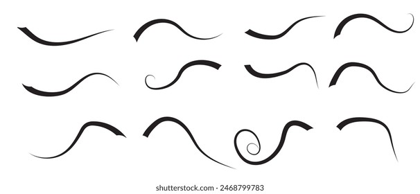 Swoop and swish black vector line on white background. Swoop and swish with swirl tail. vector illustration.
