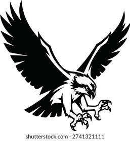 Swooping Eagle Silhouette Vector - Hunting Hawk or Osprey with Talons Out Illustration