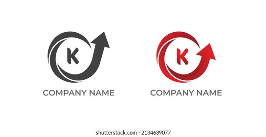Swoosh Arrow Logo icon symbol Design with Letter K. Vector illustration logo template