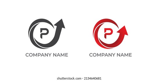 Swoosh Arrow Logo icon symbol Design with Letter P. Vector illustration logo template
