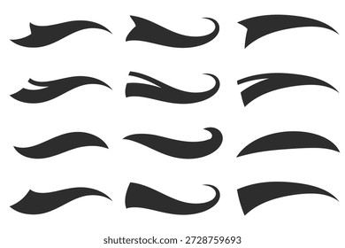Swoosh fonte de baseball caudas. Elementos de texto sublinhado vetorial para logotipo esportivo. Troque as linhas vintage. Formas onduladas caligráficas. Fitas giratórias para design de decoração.