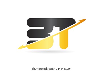 swoosh BT B T yellow black alphabet letter combination suitable as a logo icon design for a company or business