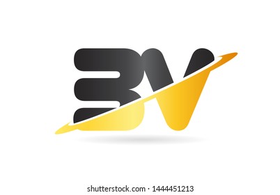 swoosh BV B V yellow black alphabet letter combination suitable as a logo icon design for a company or business