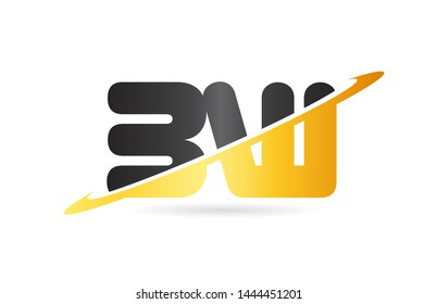 swoosh BW B W yellow black alphabet letter combination suitable as a logo icon design for a company or business