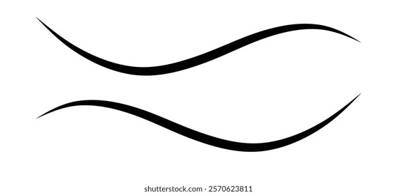Swoosh continuous line graphics form a smooth wavy curve.  Swoosh underline curly calligraphy. Editable stroke.