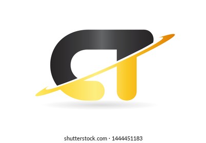 swoosh CT C T yellow black alphabet letter combination suitable as a logo icon design for a company or business