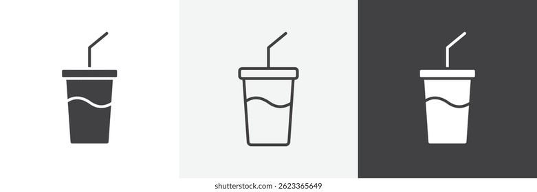 Swoosh Cup flat and liner vector icons set