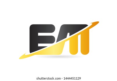 swoosh EM E M yellow black alphabet letter combination suitable as a logo icon design for a company or business