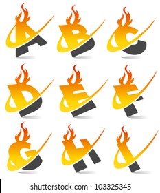 Swoosh flame alphabet set 1