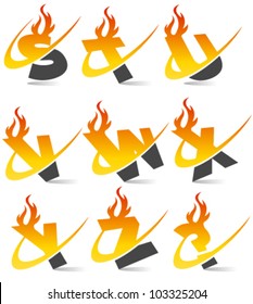 Swoosh flame logo alphabet set 3