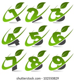 Swoosh green numbers with leaf icon Set 4