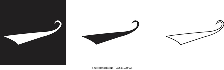 Swoosh Icons Vector Set, Collection and Group, Speed Motion Swirl Curves, Dynamic Wave Tail Shapes, Minimal Flat Line Style, Monochrome Silhouette Graphic Bundle for Logo, Sport and Abstract Design