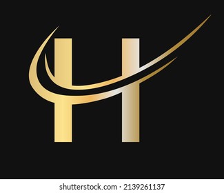 Swoosh Letter H Logo Design for business and company identity. Modern H Logo with luxury concept