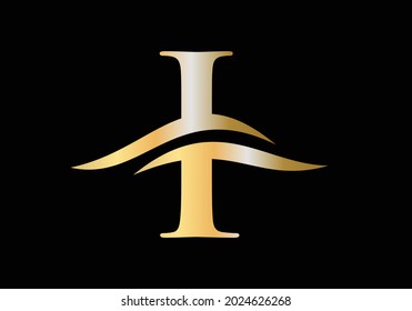 Swoosh Letter I Logo Design for business and company identity. Water Wave I Logo with luxury concept