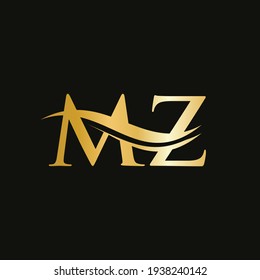 Swoosh Letter MZ Logo Design for business and company identity. Water Wave MZ Logo with modern trendy