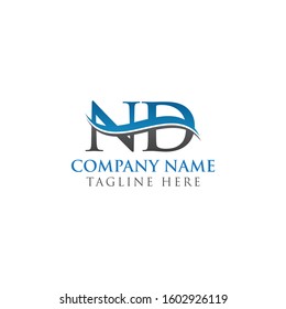 Swoosh Letter ND Logo Design Vector Template. ND Letter Logo Design