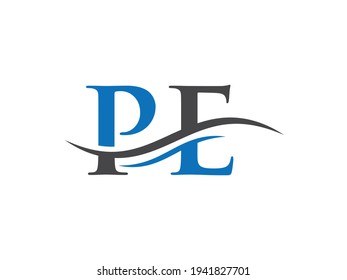Swoosh Letter PE Logo Design for business and company identity. Water Wave PE Logo with modern trendy
