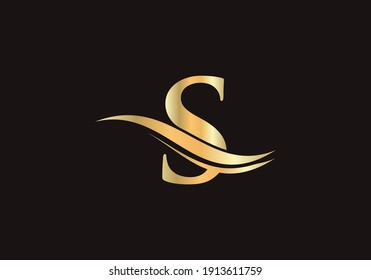 Swoosh Letter S Logo Design for business and company identity. Water Wave S Logo with modern trendy