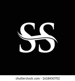 Swoosh Letter SS Logo Design Vector Template. SS White Vector Illustration With Black Background