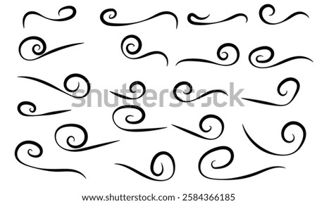 Swoosh line vector, underline swish, Swoosh and swash typography tails shape. Underline retro swoop wave line for athletic t-shirt.  set isolated on white background. eps10 55