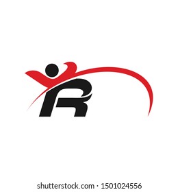 Swoosh person and Letter R Logo. Fit and Healthy Symbol. Vector Icon.