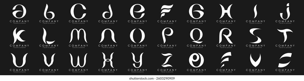 swoosh and rounded modern alphabet, trendy letters from A to Z