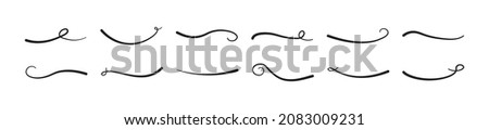 Swoosh and swash, swish vector line icon, black underline set, hand drawn swirl and curly text elements. Doodle retro collection  isolated on white background