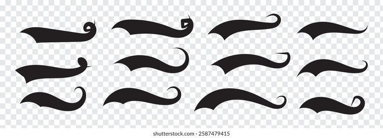 Swoosh and Swash tail set Calligraphic. Sport logo typography elements. Texting letters tail for lettering or baseball club. Vector illustration in EPS 10.