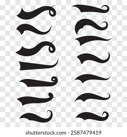 Swoosh and Swash tail set Calligraphic. Sport logo typography elements. Texting letters tail for lettering or baseball club. Vector illustration in EPS 10.