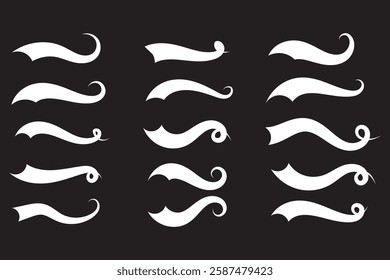 Swoosh and Swash tail set Calligraphic. Sport logo typography elements. Texting letters tail for lettering or baseball club. Vector illustration in EPS 10.