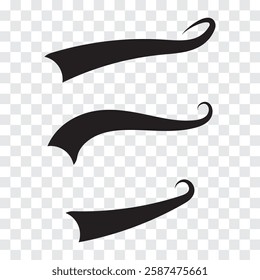 Swoosh and swash tails line and flat collection. Swooshes text tail for baseball design. Sport logo typography elements. Vector illustration.