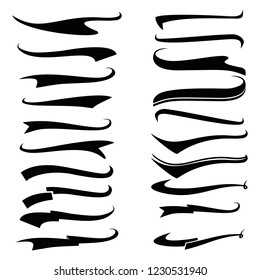 Swoosh And Swash Text Tails Vector Set. Font Tail For Baseball Sport Logo Design. Swoosh, Swash, Swish, Swirl Vector Element, Set Of Typography Tail