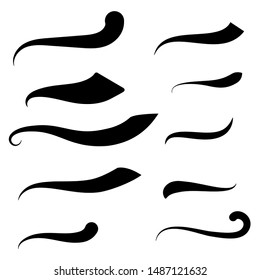 Swoosh And Swash Text Tails Vector Set. Font Tail Swirls Typography Elements For Decoration.