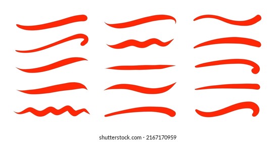 Swoosh, swash underline stroke set. Hand drawn red swirl swoosh underline calligraphic element. Vector illustration.