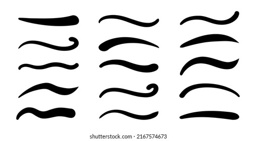 Swoosh, Swash Underline Stroke Set. Hand Drawn Swirl Swoosh Underline Calligraphic Element. Vector Illustration.