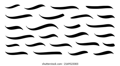 Swoosh, swash underline stroke set. Hand drawn swirl swoosh underline calligraphic element. Vector illustration.