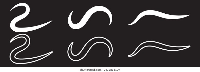 Swoosh, Swash Unterstrich Strich Set. Handgezeichnetes Swirl Swoosh unterstreichen kalligrafisches Element. Vektorillustration.