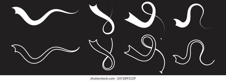 Juego de trazos de subrayado de barra inclinada. Dibujado a mano en espiral resaltan el elemento caligráfico. Ilustración vectorial.