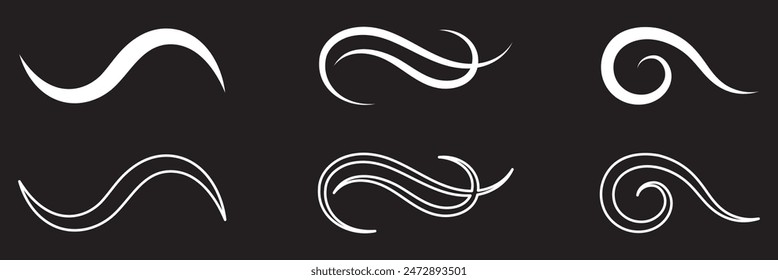 Swoosh, swash underline stroke set. Hand drawn swirl swoosh underline calligraphic element. Vector illustration.