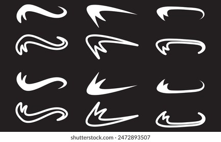 Swoosh, swash underline stroke set. Hand drawn swirl swoosh underline calligraphic element. Vector illustration.