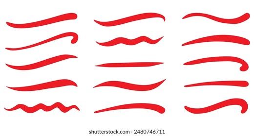 Swoosh, swash underline stroke set. Hand drawn red swirl swoosh underline calligraphic element. Vector illustration