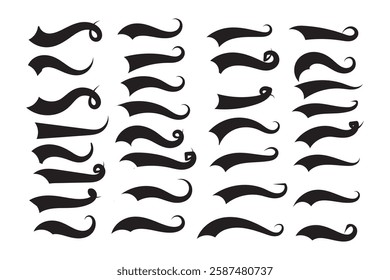 Swoosh, swash underline stroke set. Hand drawn swirl swoosh underline calligraphic element. Vector illustration. Variety Design. Eps10