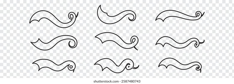 Swoosh, swash underline stroke set. Hand drawn swirl swoosh underline calligraphic element. Vector illustration. Variety Design. Eps10