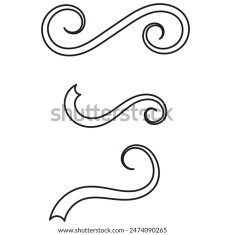 Swoosh, swash underline stroke set. Hand drawn Line Art Swirl swoosh underline calligraphic element. Vector illustration