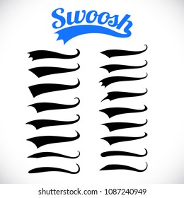 Swoosh and swash vector set. Font tail for baseball sport logo design. Swoosh, Swash, Swish, Swirl vector element, Set Of Text Tail Typography