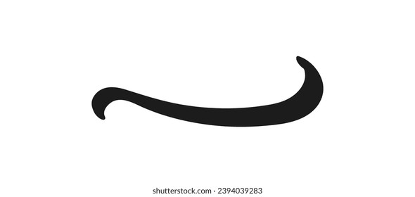 Swoosh and swoops underline typography tail shape. Brush drawn thick curved smear. Hand drawn curly swish, swash, squiggle, twiddle. Vector calligraphy doodle swirl. Vector Underlined icon