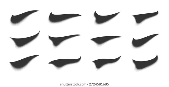 Swoosh Tail Set com pontos de meio-tom. Linhas De Velocidade Em Quadrinhos E Sombras De Movimento. Faixas Dinâmicas De Ação De Desenhos Animados E Pontos De Ênfase Para Mangá, Efeitos De Arte Pop E Design De Impacto. Ilustração de vetor